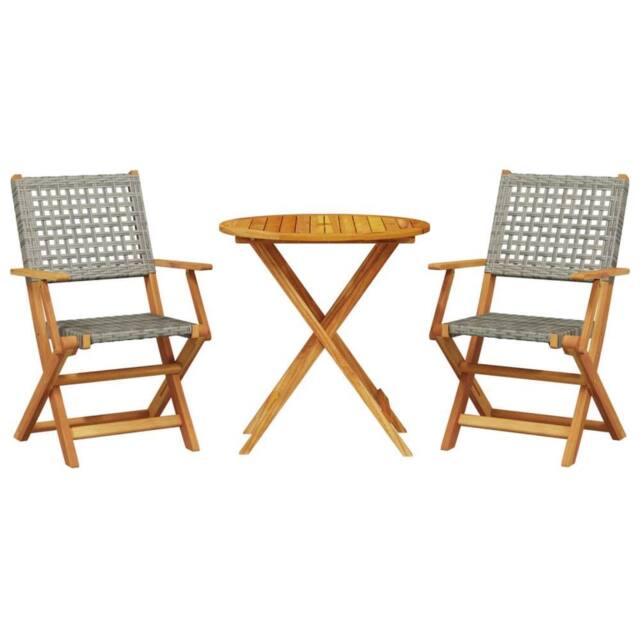 Berkfield Home 3 Piece Bistro Set Grey Poly Rattan & Solid Wood - image 1