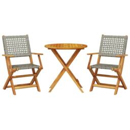 Berkfield Home 3 Piece Bistro Set Grey Poly Rattan & Solid Wood - thumbnail 1