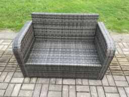 Fimous Wicker PE Rattan Sofa Outdoor Garden Furniture Set with Rectangular Dining Table Big Footstool Dark Grey Mixed - thumbnail 5