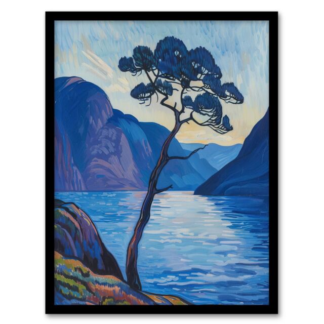 "Artery8 Lone Tree on Loch Ness Scottish Highlands Lake Framed Art Print in Blue - Size: W12"" x H16""" - image 1