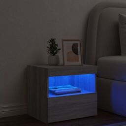 Berkfield Home Bedside Cabinet with LED Lights Grey Sonoma 50x40x45 cm - Size: 50 x 40 x 45 cm - thumbnail 4
