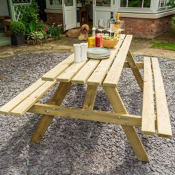 Rowlinsons 6 Feet Traditional Outdoor 8 Seater Picnic Table, L120 x W180 x H71 cm in Brown - thumbnail 2