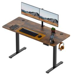 VonHaus Large Home Office Electric Standing Desk with USB-C Charging in Walnut