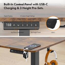 VonHaus Large Home Office Electric Standing Desk with USB-C Charging in Walnut - thumbnail 7