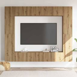 Berkfield Home Wall Mounted TV cabinets 8 pcs Artisan Oak Engineered Wood in Brown - thumbnail 1