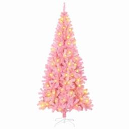 Berkfield Home Christmas Tree with 300 LEDs with Stand Pink 180 cm PVC - thumbnail 2