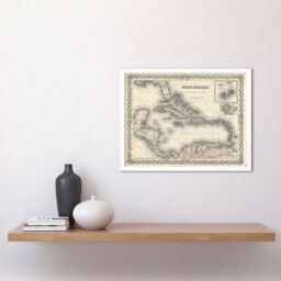 "Artery8 Wall Art Print 1855 Colton Vintage Detailed Map The West Indies Bermuda Islands Art Framed in White - Size: W12"" x H16""" - thumbnail 2