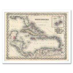 "Artery8 Wall Art Print 1855 Colton Vintage Detailed Map The West Indies Bermuda Islands Art Framed in White - Size: W12"" x H16""" - thumbnail 1