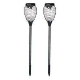 ValueLights Black Metal Cage Solar Powered Outdoor Spike Lights 2 Pack Garden Stake Lamp - thumbnail 2