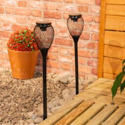 ValueLights Black Metal Cage Solar Powered Outdoor Spike Lights 2 Pack Garden Stake Lamp - thumbnail 3