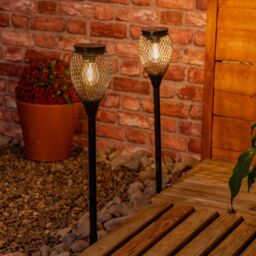 ValueLights Black Metal Cage Solar Powered Outdoor Spike Lights 2 Pack Garden Stake Lamp