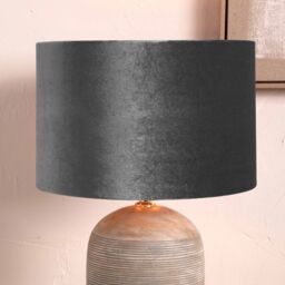 Ruma Dark Grey Velvet Drum Lampshade for Table Lamps - Size: 14 inches - thumbnail 1