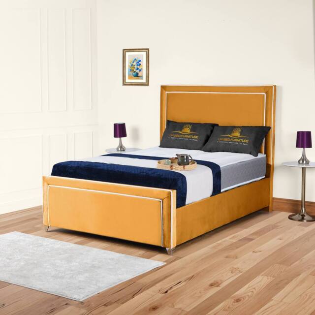 UK Bed Furniture Ariana Upholstered Bed Frame with 48-inch Headboard - Slatted Base in Mustard - Size: Single - image 1