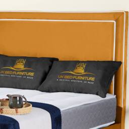 UK Bed Furniture Ariana Upholstered Bed Frame with 48-inch Headboard - Slatted Base in Mustard - Size: Single - thumbnail 2