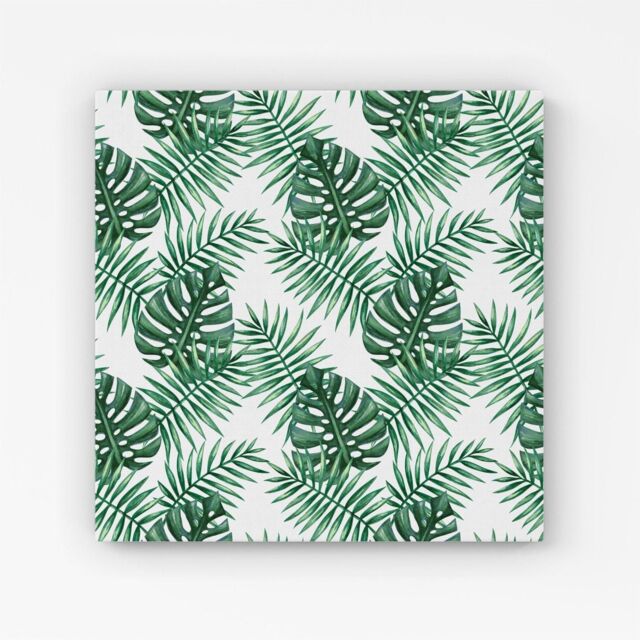 "Warren Reed - Designer Watercolour Tropical Leaves Canvas in Green - Size: W16"" x H16""" - image 1