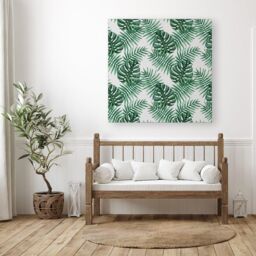"Warren Reed - Designer Watercolour Tropical Leaves Canvas in Green - Size: W16"" x H16""" - thumbnail 3