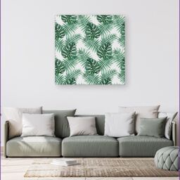 "Warren Reed - Designer Watercolour Tropical Leaves Canvas in Green - Size: W16"" x H16""" - thumbnail 4