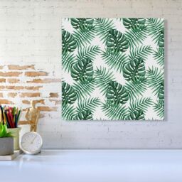 "Warren Reed - Designer Watercolour Tropical Leaves Canvas in Green - Size: W16"" x H16""" - thumbnail 2