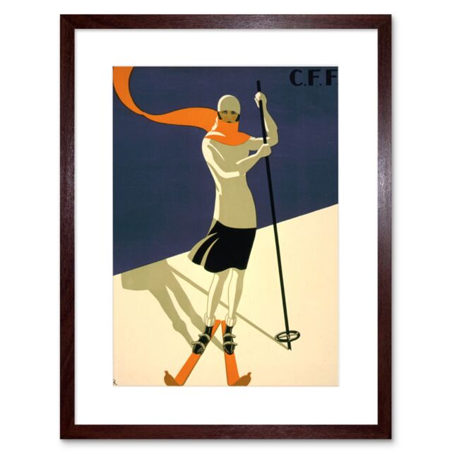 "Artery8 Wall Art Print St Croix Switzerland Alpine Ski Artwork Framed 9X7 Inch in Brown - Size: W7"" x H9""" - image 1