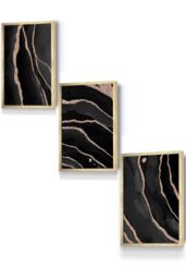 ARTZE Abstract Black Grey Gold Strokes Framed Wall Art - Small in Metallic Gold - Size: W33 cm x H45 cm x D20mm - thumbnail 1