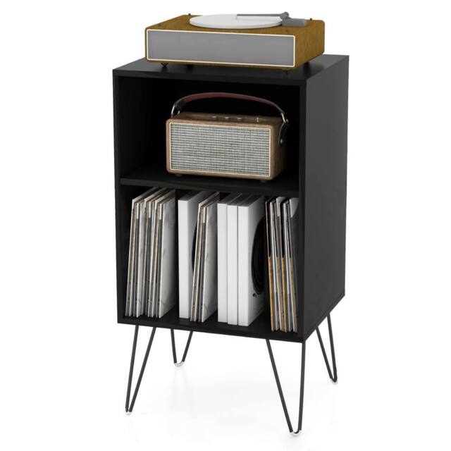 Gymax Turntable Stand 3-Tier Vinyl Record Storage Table Record Player Stand in Black - image 1