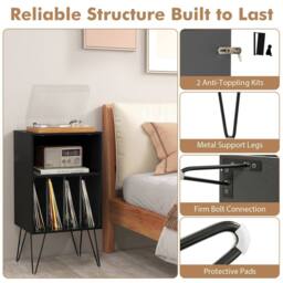Gymax Turntable Stand 3-Tier Vinyl Record Storage Table Record Player Stand in Black - thumbnail 5