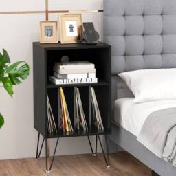 Gymax Turntable Stand 3-Tier Vinyl Record Storage Table Record Player Stand in Black - thumbnail 9