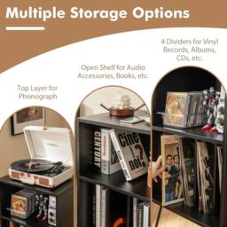 Gymax Turntable Stand 3-Tier Vinyl Record Storage Table Record Player Stand in Black - thumbnail 3