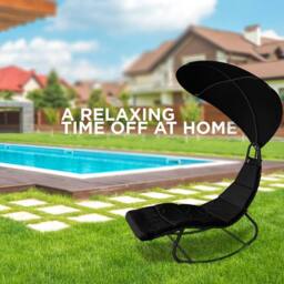 Keplin Heavy Duty Textoline Hammock Sun Lounger with Canopy, Black - Size: 1 Pack - thumbnail 5