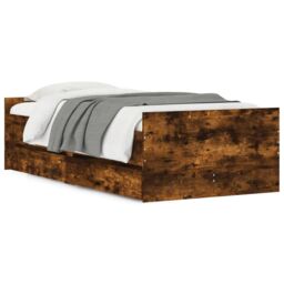 Berkfield Home Bed Frame with Drawers without Mattress Smoked Oak 100x200 cm in Brown - thumbnail 2