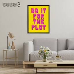 "Artery8 Do It For The Plot Retro Yellow Pink Funny Cheeky Framed Canvas Art - Size: W12"" x H16""" - thumbnail 3