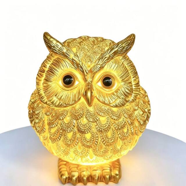 Quipulse Owl Resin Craft Ornament Lamp in Gold - Size: Small - image 1