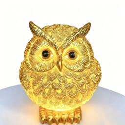 Quipulse Owl Resin Craft Ornament Lamp in Gold - Size: Small