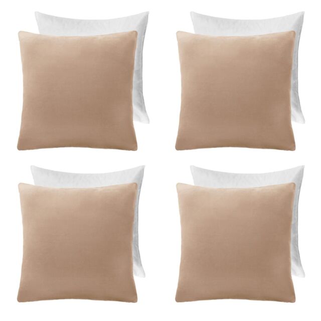 OHS 4 x Matte Velvet Cushion Covers Soft Plain Zip in Natural - Size: 45 cm x 45 cm - image 1