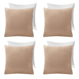 OHS 4 x Matte Velvet Cushion Covers Soft Plain Zip in Natural - Size: 45 cm x 45 cm