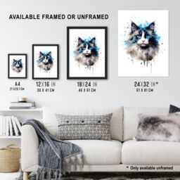 "Artery8 Wall Art Print Ragdoll Cat Lovers Gift Watercolour Pet Portrait Painting Artwork Art Framed - Size: W12"" x H16""" - thumbnail 3