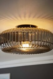 ValueLights Calpe Large Ribbed Glass Shallow Flush Ceiling Light in Black - thumbnail 1