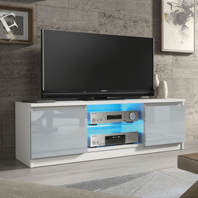 Creative Furniture Aura TV Unit 120cm - A Compact & Contemporary Cabinet with Gloss Doors & LED Lights in Grey - image 1