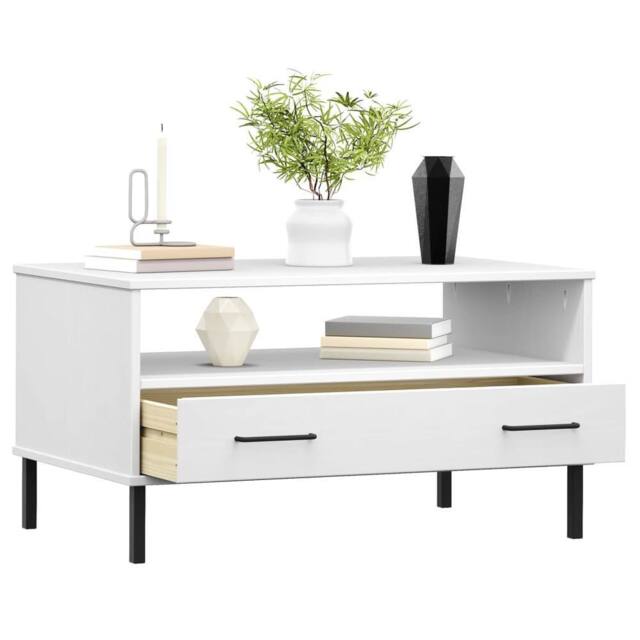 Berkfield Home Beautiful Coffee Table with Metal Legs White 85x50x45cm Solid Woo - Size: 85 x 50 x 45 cm - image 1