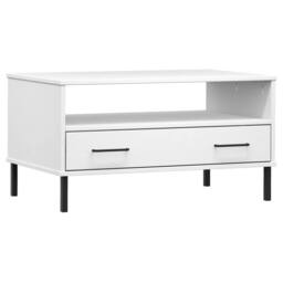 Berkfield Home Beautiful Coffee Table with Metal Legs White 85x50x45cm Solid Woo - Size: 85 x 50 x 45 cm - thumbnail 3