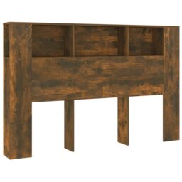 Berkfield Home Headboard Cabinet Smoked Oak 160x18.5x104.5 cm in Brown - thumbnail 2