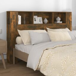 Berkfield Home Headboard Cabinet Smoked Oak 160x18.5x104.5 cm in Brown - thumbnail 1
