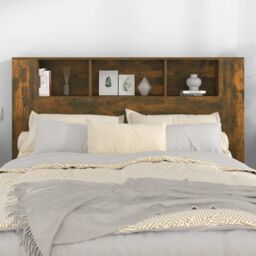 Berkfield Home Headboard Cabinet Smoked Oak 160x18.5x104.5 cm in Brown - thumbnail 3