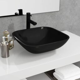 Berkfield Home Basin Glass 42x42x14 cm Black - Size: 42 x 42 x 14 cm - thumbnail 1