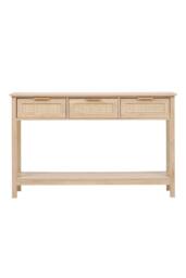 H&O Direct Rustic Wood Console Table with 3 Rattan Drawer in Natural - thumbnail 3