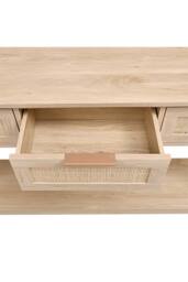 H&O Direct Rustic Wood Console Table with 3 Rattan Drawer in Natural - thumbnail 7