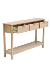 H&O Direct Rustic Wood Console Table with 3 Rattan Drawer in Natural - thumbnail 4