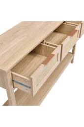 H&O Direct Rustic Wood Console Table with 3 Rattan Drawer in Natural - thumbnail 5