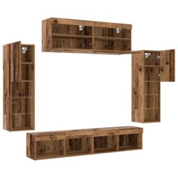 Berkfield Home 8 Piece TV Wall Units with LED Old Wood Engineered Wood in Brown - thumbnail 9