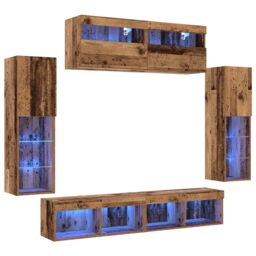 Berkfield Home 8 Piece TV Wall Units with LED Old Wood Engineered Wood in Brown - thumbnail 2
